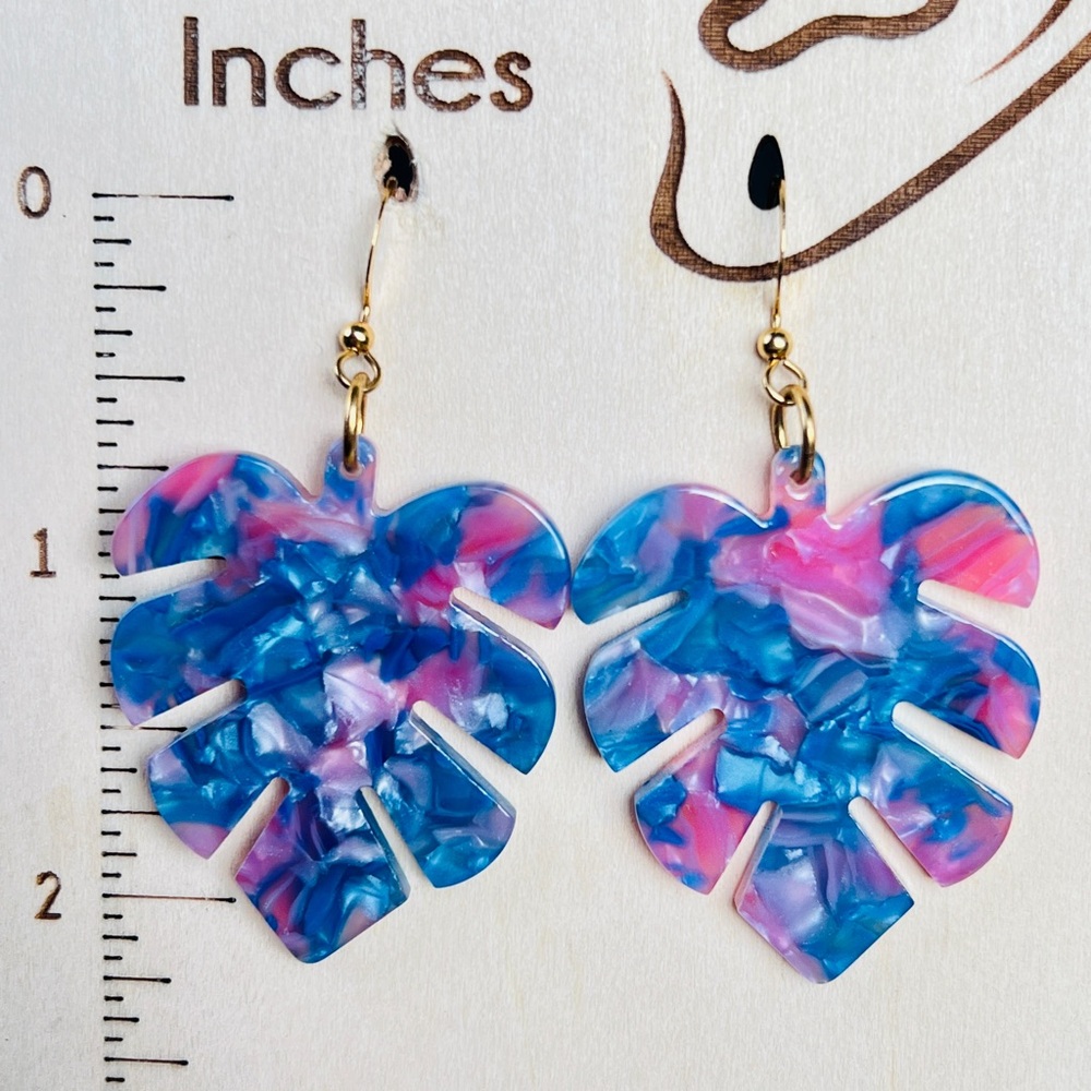 Make it Pink Make it Blue monstera leaf earrings in acrylic
